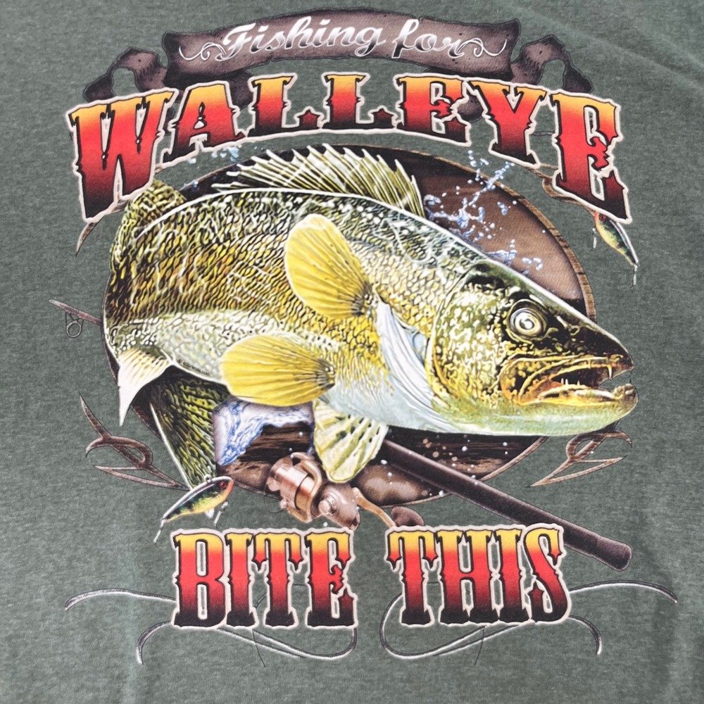 Walleye "Bite This"‎ T-Shirt Walleye Fishing Tshirt Camping Lake - Picture 2 of 7
